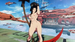 3d arc_system_works big_breasts black_hair completely_nude completely_nude_female genderswap genderswap_(mtf) guilty_gear guilty_gear_strive hip_bones long_hair mod nude nude_female nude_mod pussy red_eyes rule_63 scythe sickle testament_(guilty_gear) top_hat vagina