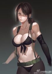 armwarmer artist_logo big_breasts bikini blue_eyes looking_aside quiet_(metal_gear) stockings tactical_gear unfinished web_address yykuaixian