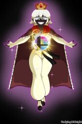 1boy arrogant aura brat cape crown dark-skinned_femboy dark-skinned_male dark_skin eyeshadow femboy king_kirsch_(midnightundying) mario_(series) midnightundying_(artist) oc original_character royalty smash_ball smile smiling_at_viewer smug super_mario_bros. super_smash_bros. thick_thighs thighs white_eyelashes white_hair