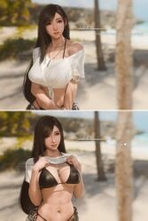 1girls 3d asian asian_female belly_button big_breasts black_hair boots bra bra_strap breasts female female_only final_fantasy final_fantasy_vii final_fantasy_vii_remake hotpants large_breasts light-skinned_female light_skin necklace pulled_up_shirt realistic red_eyes ria-neearts shirt_lift shirt_up shorts smiling solo square_enix tagme text tifa_lockhart underboob