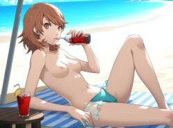 ai_generated beach persona persona_3 sunbathing sunglasses topless yukari_takeba