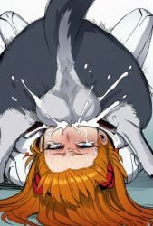 1boy 1girl animal_penis asuka_langley_sohryu bestiality bodysuit cock cosplay cum deepthroat evangelion male plugsuit zoophilia