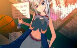 1male1female ahoge anna_anon basketball basketball_uniform big_breasts blue_eye blush breast_grab breasts demon demon_girl english_text feeling_up female geega grey_body groping groping_breasts heterochromia indie_virtual_youtuber koikatsu koikatsu_(medium) large_breasts light-skinned_female light-skinned_male light_skin looking_at_viewer male/female male_pov massaging_breasts pointy_ears pov pricelist prostitution red_eye shirt_up sports_bra sports_uniform tagme video virtual_youtuber vtuber wholesome