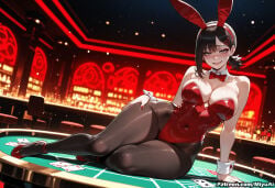 1girl ai_assisted ai_generated animal_ears bangs bare_shoulders black_eyes black_hair black_legwear black_leotard blush bow bowtie breasts bunny_ears bunny_girl bunny_tail bunnysuit chainsaw_man cleavage covered_navel curvaceous curvy curvy_female curvy_figure detached_collar fake_animal_ears female hair_ornament higashiyama_kobeni high_heels large_breasts leotard long_hair looking_at_viewer miyuai mole mole_on_breast mole_under_eye moon nail_polish night pantyhose poker_chip red_bow red_leotard red_nails red_neckwear sky smile solo strapless strapless_leotard tail thick thick_ass thick_butt thick_hips thick_legs thick_thighs voluptuous voluptuous_female wide_hips wide_thighs wrist_cuffs