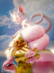 3d 3d_art 3d_render anatomy anthro bare_shoulders curvaceous explicit feet female flint floor_reflection furry furry_female gold_clothing highres long_tail looking_at_viewer metallic_clothing mirror mouse paw_pads paws rat reflective reflective_floor rodent smirk smug sole_focus solo tail toes visiuun voluptuous