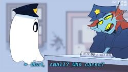 1boy 1boy1girl 1girls 2d 2d_(artwork) 2d_artwork animated anthro balls big_balls big_penis blue_body blue_skin blush blushing_male bumping deltarune desk dialog dialogue female female_anthro fish ghost huge_balls huge_cock humor imminent_sex leaning_on_table male male/female massive_penis napstablook no_sex no_sound no_sounds penis police police_hat police_officer police_uniform policeman policewoman precum precum_drip precum_on_penis precum_squirt precum_string precum_trail presenting presenting_balls presenting_hindquarters presenting_penis public public_exposure public_indecency public_nudity red_hair sharp_teeth shooting_precum shy sitting small_but_hung srrealleaf tagme testicles text undertale_(series) undyne undyne_(deltarune) video white_body yellow_eyes yellow_teeth
