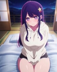 bed boobs cum cute_girl embarrassed female female_only hoshino_ai legs oshi_no_ko sex