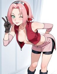 1girls ai_generated cleavage female female_only green_eyes naruto_(series) pink_hair sakura_haruno short_hair solo solo_female tagme