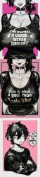 1girl 2026 2d absurd_res absurd_resolution absurdres after_fellatio after_paizuri ahoge andrew_graves animal_ears arm_up armpits ashley_graves black_choker black_lips blue_eyes blush breast_focus breasts brutus_(artist) choker cleavage clothes_writing collarbone covered_nipples cum cum_in_mouth cum_on_body cum_on_breasts cum_on_clothes elbow_gloves english_text facial fake_animal_ears gloves greyscale_with_colored_background head_out_of_frame high_heels high_quality high_resolution highres huge_breasts huge_nipples image lipstick long_hair looking_at_viewer makeup mature milf monochrome mother pink_background pole pole_dancing ponytail profanity rabbit_ears rabbit_tail renee_graves scoop_neck shiny_skin shirt short_sleeves sideboob sister smile solo solo_focus son spot_color squatting stripper stripper_pole sweat t-shirt tail the_coffin_of_andy_and_leyley thick_thighs thighhighs upper_body