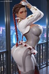 1girl ai_generated apex_legends ass black_hair braid breasts brown_eyes brown_hair dark_skin earrings hi_res high_quality high_resolution jewelry large_breasts lips loba_(apex_legends) long_hair looking_at_viewer pants patreon patreon_username seductive sexy smile solo spicytoonai uncensored watermark
