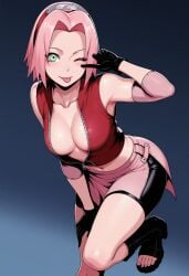 1girls ai_generated cleavage female female_only green_eyes naruto_(series) pink_hair sakura_haruno short_hair solo solo_female tagme