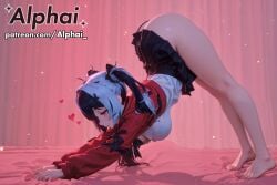 1girl 2025 2026 absurd_res absurdres ai ai-created ai_art ai_assisted ai_generated all_fours alphai arched_back ass bending_over black_bow black_hair black_skirt blushing cat_pose cinematic_lighting colorful_background completely_nude depth_of_field detailed_background detailed_hair detailed_skin dramatic_shadows face_down_ass_up feet full_body grey_hair hanging_breasts heart high_quality high_resolution highres lacrimosa_(neverness_to_everness) long_hair multicolored_hair naughty_face neverness_to_everness nte nude particles patreon patreon_link patreon_url patreon_username raised_eyebrows red_eyes red_jacket side_profile side_view skindentation smiling split-color_hair standing stretching thick_thighs thighs twintails volumetric_lighting white_shirt
