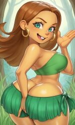 1girls aged_up ai_generated big_ass big_breasts big_butt brown_hair buckteeth cartoon_network digging_up_in_they_ass female fusionfall grass_skirt hoop_earrings long_hair lu_(mike_lu_and_og) mike_lu_and_og outside solo solo_female teal_eyes