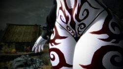 3d big_breasts black_hair curvy dark_elf darkina_(skibidoa) female light_skin shirt_lift skyrim solo voluptuous