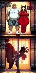 ai_generated anal_penetration ass_bigger_than_head dark-skinned_male english_text fat_male fate_(series) huge_breasts huge_cock huge_thighs ishimo kimono netorare silhouette_sex tohsaka_rin