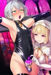 ai_generated blonde_hair chastity_cage church collar crucifixion femboy femdom holy_woman original original_character