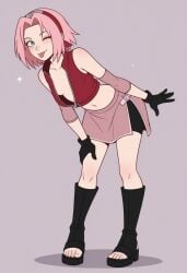 1girls ai_generated cleavage female female_only green_eyes naruto_(series) pink_hair sakura_haruno short_hair solo solo_female tagme