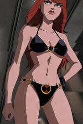 bikini black_bikini black_widow black_widow_(earth's_mightiest_heroes) female female_only panties red_hair screenshot_edit swimsuit the_avengers:_earth's_mightiest_heroes