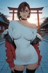 1girls ai_generated ayase_momo breasts brown_hair dandadan female female_only nipples solo solo_female tagme