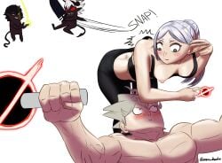 accidental_exposure asta_(black_clover) black_clover boobs breasts breasts_out elf elf_ears elf_female elf_girl frieren frieren_beyond_journey's_end gym gym_uniform lifting muscular_male petite_female ripped_clothes ripped_clothing