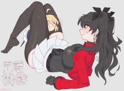 2026 artoria_pendragon columbina_(genshin_impact) fate_(series) female_only head_between_thighs humor infamcantaloupe sandrone_(genshin_impact) stockings tagme thigh_grab thighhighs tohsaka_rin unfamousradish