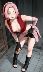1girls ai_generated cleavage female female_only green_eyes naruto_(series) pink_hair sakura_haruno short_hair solo solo_female tagme