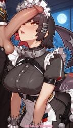 1boy 1girl 2026 ai_generated artist_name blush boobs breasts bust chest cock dick ellen_joe erection full_moon hetero hi_res high_quality highres large_penis maid maid_headdress moon night night_sky patreon patreon_username penis penis_awe penis_on_face pinkname testicles tits uncensored watermark window zenless_zone_zero