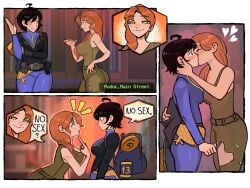 2girls before_sex big_ass big_breasts bisexual bisexual_female black_hair chosen_one_(fallout) doggyawoo fallout fallout_2 jacket kiss kissing lesbian red_hair shoulder_length_hair teenage_female teenage_girl teenager vault_girl vault_suit yuri