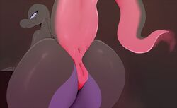 2017 anthro anus ass big_butt female lizard looking_back nintendo nude pokemon pokemon_(species) pokemorph pussy reptile salazzle scalie snuckums solo video_games