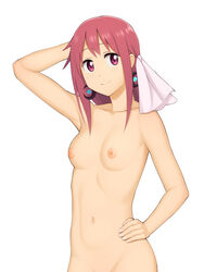 blush breasts brown_hair female hair_ornament hair_ribbon navel nipples nude nwahasu ribbon sakura_trick small_breasts smile solo takayama_haruka