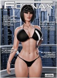 1female 3d artist_name big_breasts bikini bob_cut dark_hair edi edi_(human) fake_breasts female female_only fit fit_female fornax honeyboy3d implants jewelry looking_at_viewer magazine_cover mass_effect necklace self_upload sunglasses swimwear text thick_thighs voluptuous wide_hips