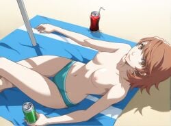 ai_generated beach persona persona_3 sunbathing sunglasses topless yukari_takeba
