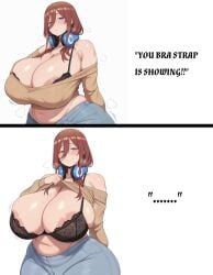 1girls ai_generated angel_yukkis ass big_ass big_breasts big_tits bra breasts curvy curvy_female curvy_figure day fat_ass female female_only go-toubun_no_hanayome jeans nakano_miku nipples oppai pussy pussy_juice room sexy_female sexy_pose shirt sweat text tits voluptuous_female