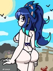 1female ass beach bikini blue_eyes blue_hair shion_yorigami touhou touhou_project