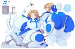 1girls bbw big_ass big_belly big_breasts blonde_female blonde_hair cake dialogue eating eating_food fantastic_four food invisible_woman invisible_woman_(marvel_rivals) light-skinned_female marvel marvel_rivals softservice superhero_costume superheroine susan_storm tagme