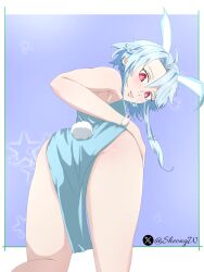 1girls ahoge armpits ass_focus blanc blue_hair breasts bunny_costume bunny_ears bunny_girl bunny_tail bunnysuit choujigen_game_neptune female legs lips medium_breasts neptune_(series) neptunia_(series) red_eyes sheong_wong smile white_heart white_heart_(neptunia)
