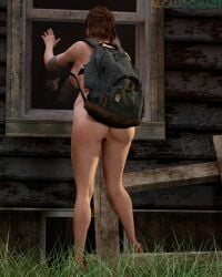 1girls 3d alcaudonart ass backpack bag casual ellie_(the_last_of_us) ellie_williams female human nudist pale_skin solo tattoo the_last_of_us the_last_of_us_2