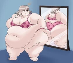 1girls bbw belly bra danganronpa female mirror nanami_chiaki obese obese_female remvelvet tagme