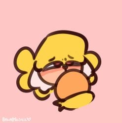 alex_(alelander) animal_genitalia animated anthro bean0tastic beanie_(bean0tastic) big_penis blonde_hair blush bodily_fluids bovid caprine deep_throat duo fellatio femboy fluffy_ears fur genitals hair hi_res knot male male/male mammal oral oral_penetration penetration penile penis pink_eyes sex sheath sheep sucking sweat wet yellow_body yellow_fur