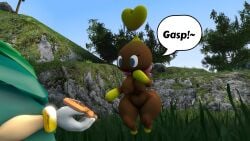 100acrew 1girls 2025 anthro ass ass_focus big_ass breasts bush chao_(sonic) chocola_the_chao female gasp pretzel_(food) sega sfm snack sonic_(series) sonic_the_hedgehog_(series) source_filmmaker speech_bubble standing