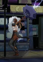 1girls accidental_exposure african_female breasts dark-skinned_female dark_skin darkeluncut female marvel nipples nipples_visible_through_clothing public_nudity solo storm_(x-men) translucent_clothing wardrobe_malfunction white_hair x-men