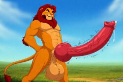 abs ai_generated anthro balls big_balls big_penis cock cocky69 disney excessive_size furry knot knotted_penis landscape lion lion_humanoid long_cock long_penis male muscles muscular muscular_anthro muscular_male pecs penis simba_(the_lion_king) the_lion_king veiny_balls veiny_cock veiny_knot veiny_penis