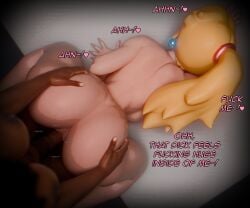 1futa 1girls 3d 3d_(artwork) ass backshots bare_thighs barefoot bent_over blonde_female blonde_hair blonde_hair caption cheating cheating_female cheating_girlfriend cuckold cuckolding dark-skinned_female dark-skinned_futa dark-skinned_futanari dark_skin dialogue doggy_style earrings face_down_ass_up female futa_on_female futanari interracial large_breasts large_penis mario_(series) naked naked_female netorare ntr nude nude_female ponytail princess_peach pussy rough_sex sex sex_from_behind sic_phuck standing_sex super_mario_bros. thighs vagina vaginal_penetration