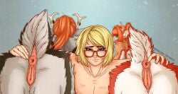 2025 animal_genitalia antlers anus ass aurora_moray_(zuckergelee) blonde_hair blue_eyes butt_focus butt_grab clitoris deer deer_taur eyewear faeena_shy female female/female freckles fur genitals glasses green_eyes group hair hand_on_butt hi_res horn human looking_at_viewer looking_back mammal mammal_taur markings mole_(marking) mole_on_anus multicolored_body multicolored_fur ponytail presenting presenting_anus pussy raised_tail red_hair scut_tail short_tail smile smirk spots spotted_body spotted_fur tail taur trio twintails_(hairstyle) varvara_shy_(zuckergelee) zuckergelee
