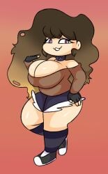 1girls bbw big_ass big_breasts big_breasts big_thighs black_fingerless_gloves black_gloves breasts brown_hair brown_hair brown_hair_female chikiababy chocker chubby chubby_female creamblue fat_ass female fingerless_gloves fnf_mods friday_night_funkin friday_night_funkin_mod huge_ass huge_breasts huge_breasts long_hair orange_background pink_eyes plump purple_eyes short_shorts shorts shoulderless_sweater simple_background skyblue skyblue_(friday_night_funkin) skyverse smile striped_legwear striped_socks thick_thighs thighhighs thighs twitter twitter_link twitter_username two_tone_hair