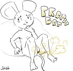 2023 anthro anus artist_name ass balls bean_bag big_ears blush blush_lines bodily_fluids embarrassed eyebrows fart fart_cloud genitals hand_on_chin jubb looking_away lying male mammal mouse mouse_ears mouse_tail murid murine nude nude_anthro nude_male on_back orange_fart_cloud rodent simple_background sitting solo sound_effects sweat sweatdrop text vowelless vowelless_sound_effect white_background