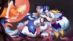 absurd_res anthro antlers arm_markings blep blue_body blue_claws blue_markings blue_pupils blush bodily_fluids claws countershading cum cum_in_slit cum_inside cum_on_own_penis cum_on_penis cum_on_self cumshot dipstick_ears dipstick_horn dragon duo ear_markings ejaculation emanata entwined_tails eye_contact from_front_position frottage_in_slit genital_fluids genitals hands-free heart_symbol hi_res horn inner_ear_fluff internal internal_slit leash leash_pull leg_markings looking_at_another lying male male/male markings missionary_position multicolored_ears multicolored_horn multicolored_wings mythological_creature mythological_scalie mythology narrowed_eyes nude on_back on_top orange_eyes orange_inner_ear_fluff penetration penile penile_penetration penis penis_in_slit pupils scalie sex slit_penetration slit_play sparksplasma tail tail_coil tentacle tentacle_around_arm tentacle_around_foot tentacle_around_waist toe_claws tongue tongue_out tuft white_body white_countershading wings yellow_antlers