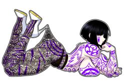 arm arms ass back big black bob breasts crop cut dakkokki eyes fat female focus forgets hair huge large legs lex_talionia limbus_company middle muscles muscular never on only original_character pink project_moon purple shirt short tattoo tattooed the the_middle_(identity)_(project_moon) thick thighs top