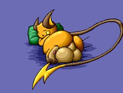 anus ass balls big_balls feral flygon_(artist) fur huge_balls hyper hyper_balls male male_only mammal nintendo perineum pillow pixel_art pokemon pokemon_(species) raichu rodent sleeping solo somnamg video_games