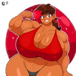 ass boob_window breasts female flexing hot large_ass large_breasts meggy_(omegabrawl) muscular muscular_female omegabrawl pretty red_tank_top thick_thighs wide_hips